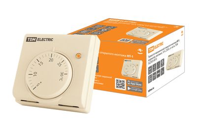 Термостат механический открытого монтажа НТ-1, индикатор, вкл/выкл, 10 А, 230 В, сл. кость, TDM SQ2503-0010
