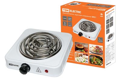 Электроплитка одноконф. ЭПС1 230 В, 1 кВт, спираль, белая, TDM SQ2504-0001