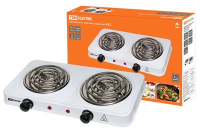 Электроплитка двухконф.ЭПС2 230 В, 2х1 кВт, спираль, белая, TDM SQ2504-0002
