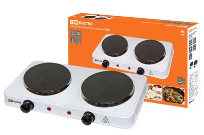 Электроплитка двухконф. ЭПД2 230 В, 2х1 кВт, диск, белая, TDM SQ2504-0004